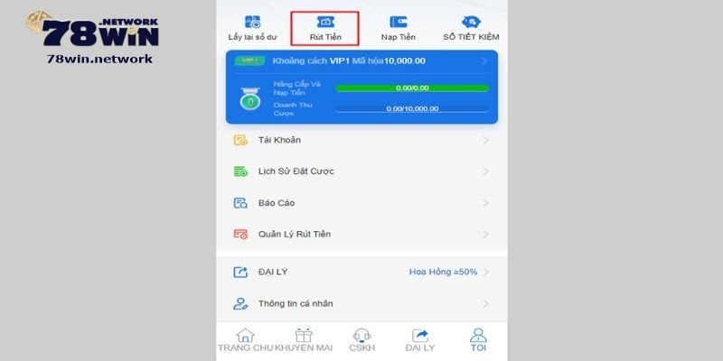 Hãy ấn vào phần “Rút tiền” trên giao diện chính để nhận hướng dẫn chi tiết